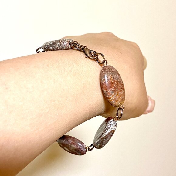 2/$20, Earthy Jasper Boho Bracelet, Large Genuine Gemstone + Copper Links - Picture 9 of 11